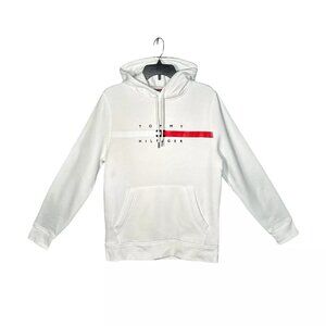 Tommy Hilfiger Men's Pullover Fleece Hoodie Sweatshirt Size XL White Flag Stripe
